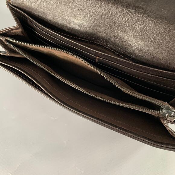 FENDI 2009 Foglio Forever Brown Yellow Monogram Fabric Leather Wallet - Picture 3 of 8